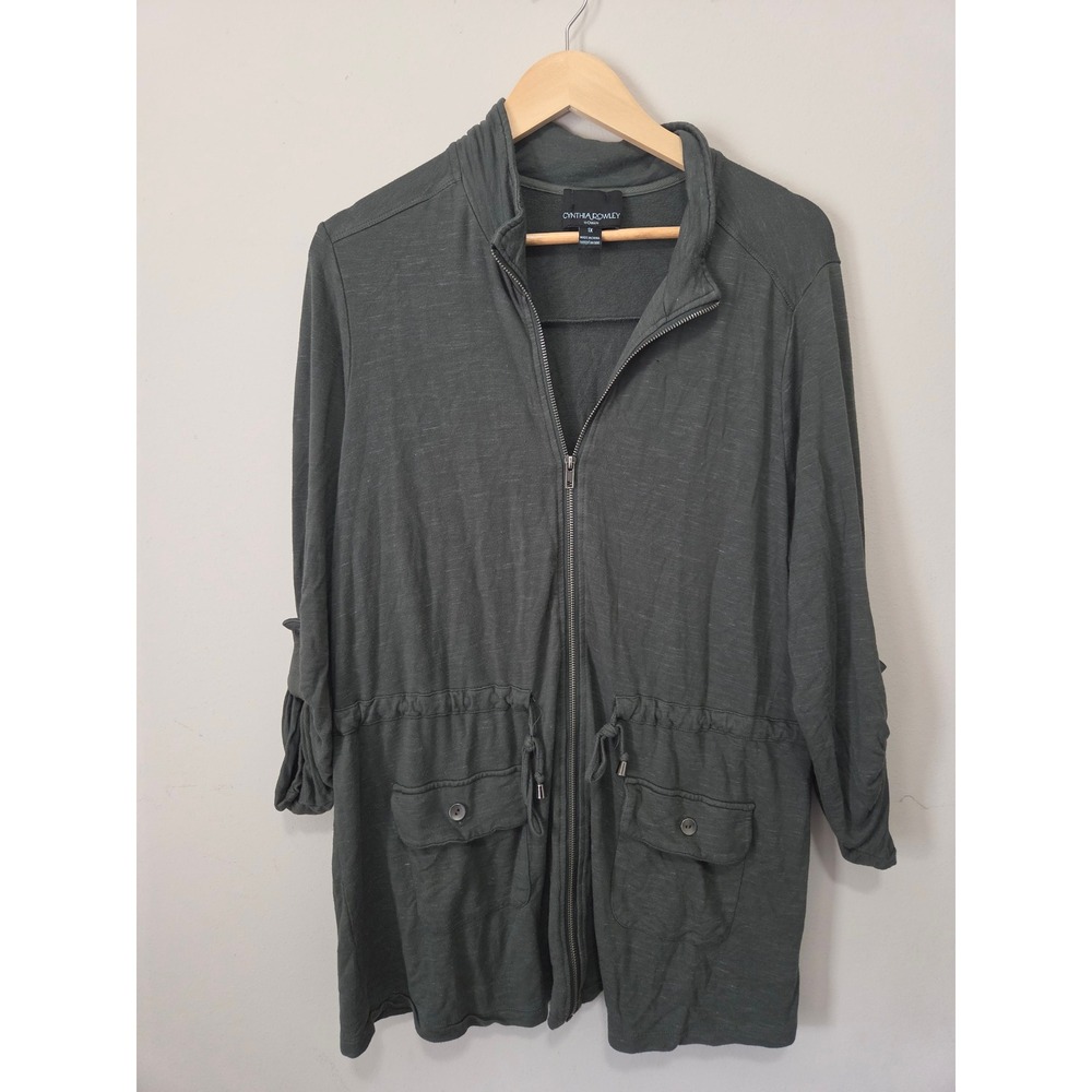 Cynthia Rowley Woman Olive Green Utility Jacket Zip Front Drawstring 1X MSX2714
